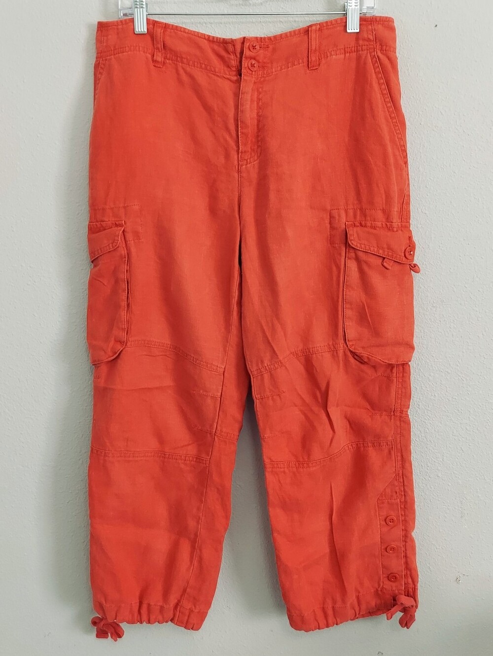 Lauren Jeans Co. Red Linen Cropped Cargo Pants Women Size 8